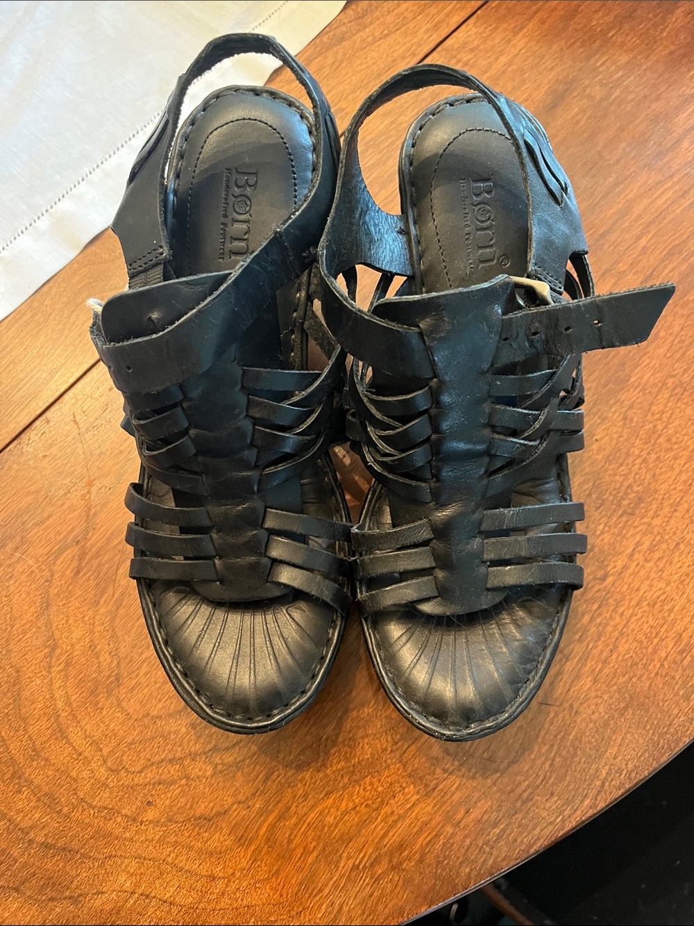 Born Black Woven Leather Slingback Sandals